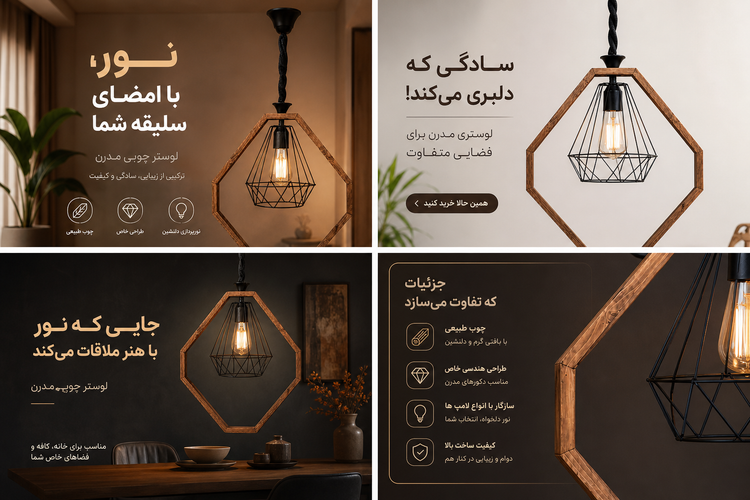 لوستر چوب فلز الماس تک شعله